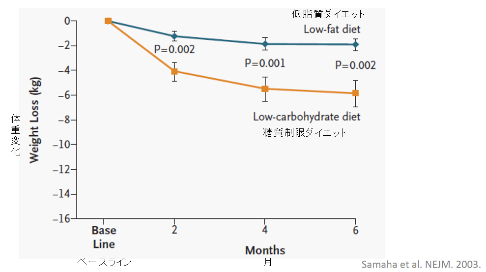 図1．糖質制限ダイエットは短期的には減量に有効